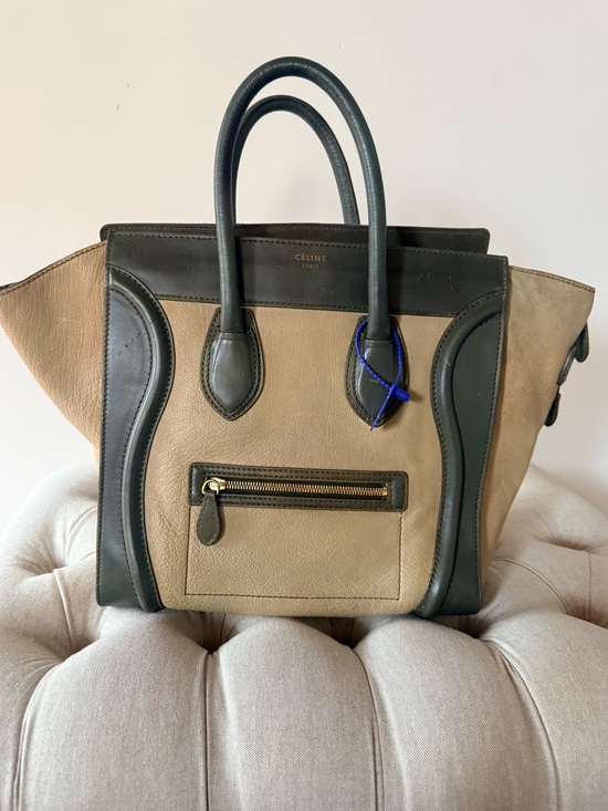 Celine Handbags - Authentic Phoebe Philo Celine Micro Luggage Tote Bi Color Green Tan Leather